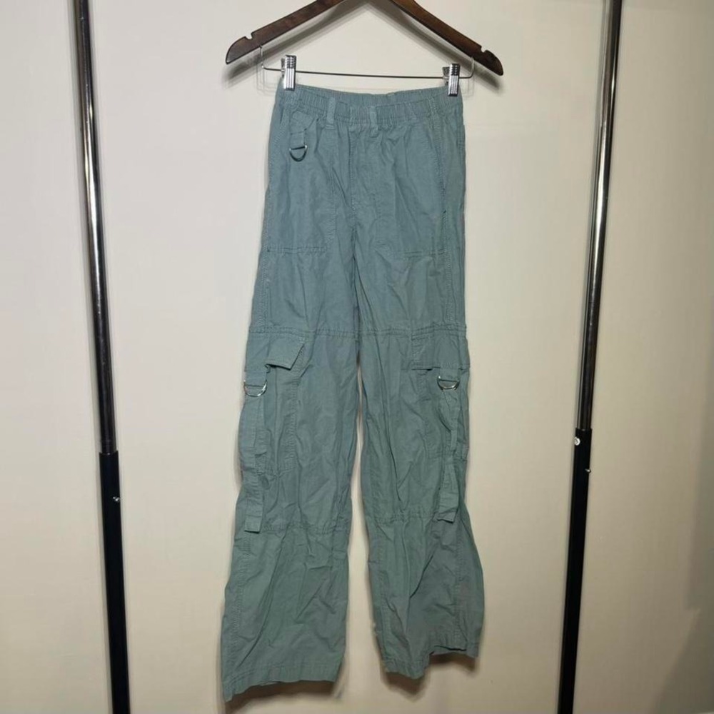 Light Blue/Green Cargo Pants With Adjustable Waist and Pockets Size XXS Cotton